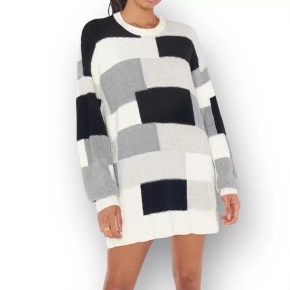 Show Me Your MuMu Sweaters - Show Me Your MuMu Ember Sweater Dress | Patchwork Knit Tunic M